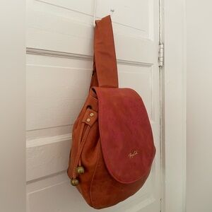 Renzo Costa Leather Sling Backpack Pink Embossed Floral Patern